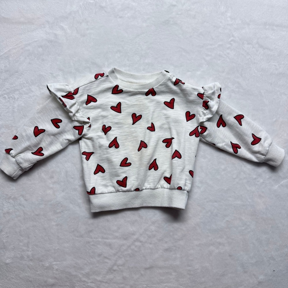 Jessica Simpson Baby‎ Girls White Heart Ruffle Sleeve Sweatshirt 18 Months